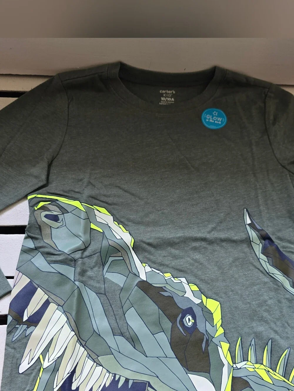 Carter's Green Long Sleeve Tee with Geometric Dinosaur Graphic